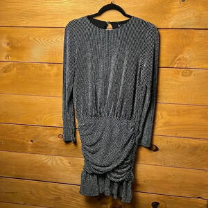 Revolve Krisa Womens Black & White sparkle Jersey Mini dress Ruched M‎ Event